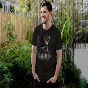 Deer with antlers framed by field and tree Nature  T-Shirt