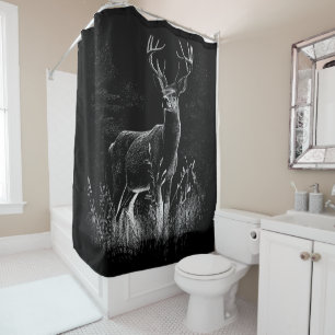 Deer with antlers framed by field and tree      shower curtain