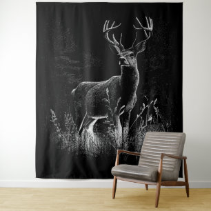 Deer with antlers framed by field and tree    tapestry