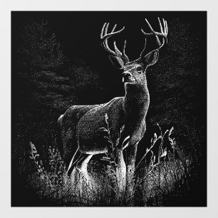 Deer with antlers framed by field and tree   window cling