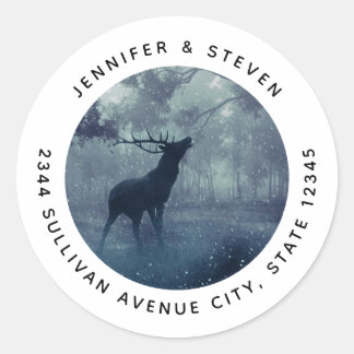 Deer with Antlers in a Shadowy Forest - Address Classic Round Sticker