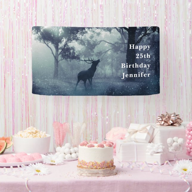 Deer with Antlers in a Shadowy Forest Birthday Banner (Party)