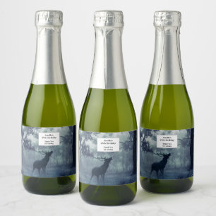 Deer with Antlers in a Shadowy Forest Birthday Sparkling Wine Label