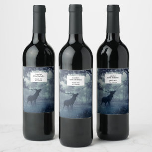 Deer with Antlers in a Shadowy Forest Birthday Wine Label