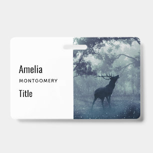 Deer with Antlers in a Shadowy Forest ID Badge