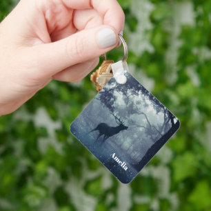 Deer with Antlers in a Shadowy Forest Key Ring