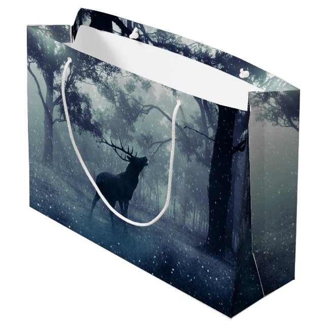 Deer with Antlers in a Shadowy Forest Large Gift Bag (Back Angled)