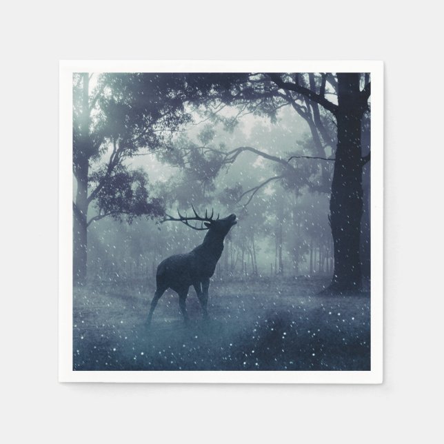 Deer with Antlers in a Shadowy Forest Napkin (Front)