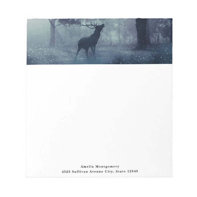 Deer with Antlers in a Shadowy Forest Notepad (Front)