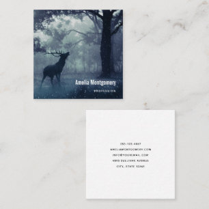 Deer with Antlers in a Shadowy Forest Square Business Card