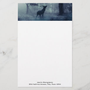 Deer with Antlers in a Shadowy Forest Stationery