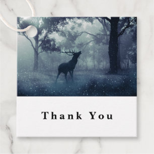 Deer with Antlers in a Shadowy Forest - Thank You Favour Tags