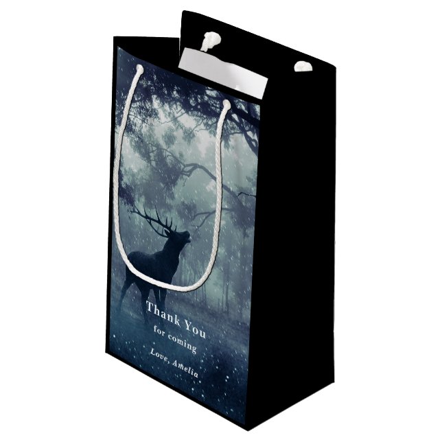 Deer with Antlers in a Shadowy Forest - Thank You Small Gift Bag (Back Angled)