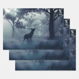 Deer with Antlers in a Shadowy Forest Wrapping Paper Sheet