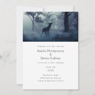 Deer with Antlers in Shadowy Forest Wedding Invitation