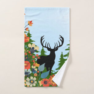 Deer with Big Rack Out of Forest Blue Sky  Bath Towel Set