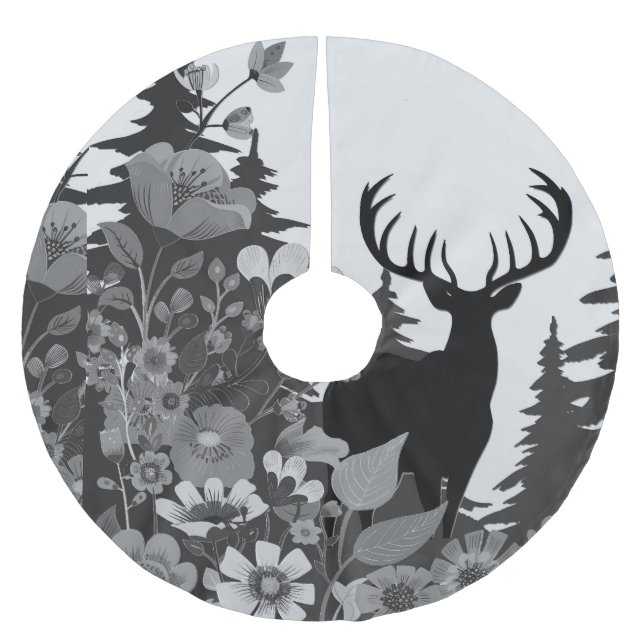 Deer with Big Rack Out of Forest  Brushed Polyester Tree Skirt (Front)
