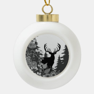 Deer with Big Rack Out of Forest  Ceramic Ball Christmas Ornament