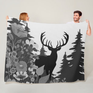 Deer with Big Rack Out of Forest Fleece Blanket