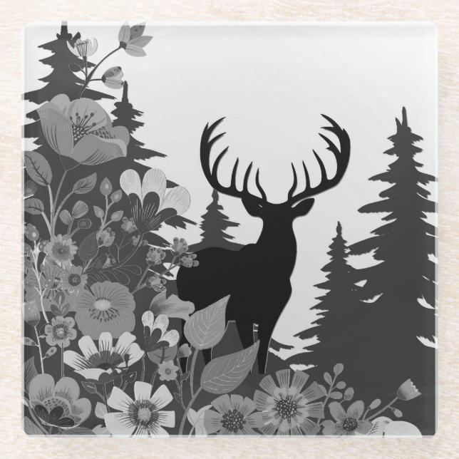 Deer with Big Rack Out of Forest  Glass Coaster (Front)