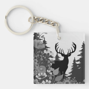 Deer with Big Rack Out of Forest Key Ring