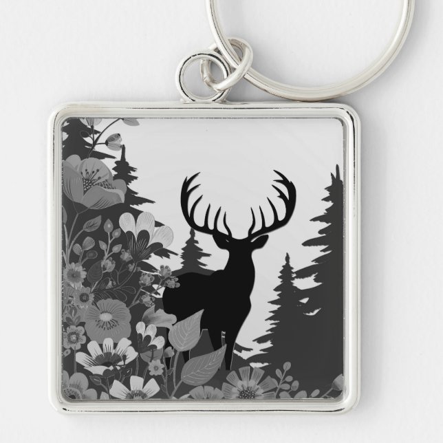 Deer with Big Rack Out of Forest  Key Ring (Front)