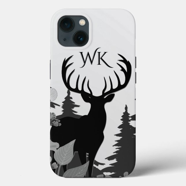Deer with Big Rack Out of Forest Monogram Case-Mate iPhone Case (Back)