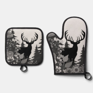Deer with Big Rack Out of Forest Oven Mitt & Pot Holder Set