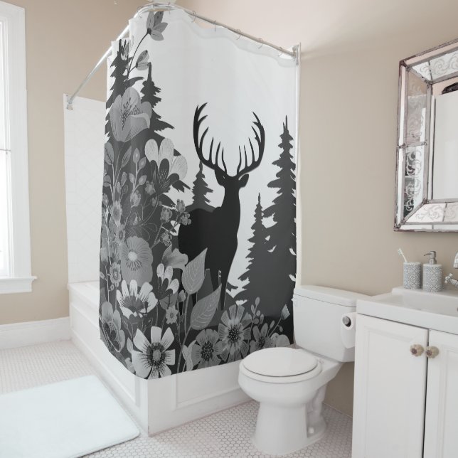 Deer with Big Rack Out of Forest  Shower Curtain (In Situ)