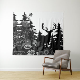 Deer with Big Rack Out of Forest Tapestry