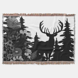 Deer with Big Rack Out of Forest  Throw Blanket