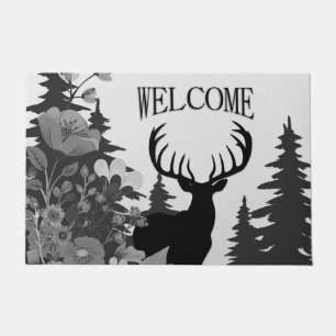 Deer with Big Rack Out of Forest Welcome Doormat