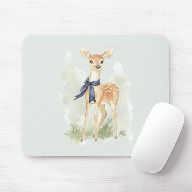 Deer with Blue Bow Mouse Mat (With Mouse)