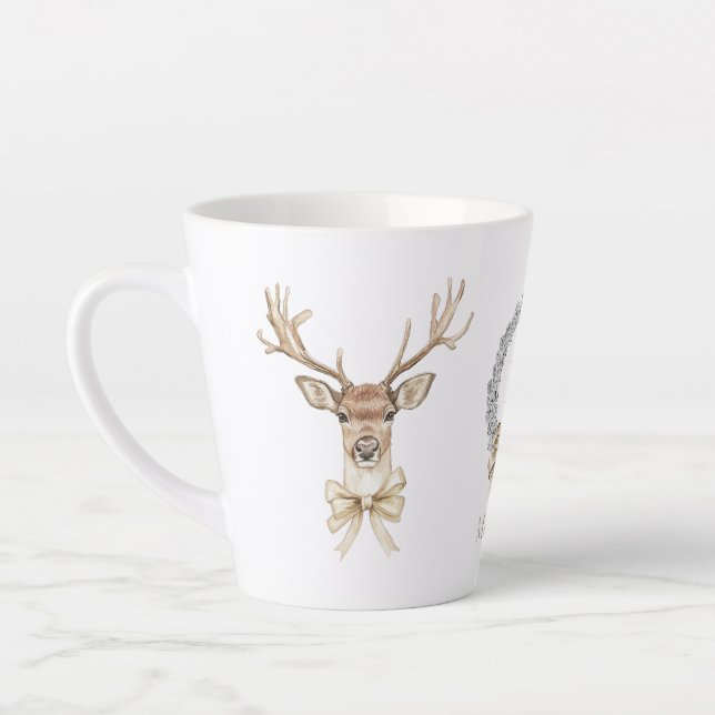 Deer with Bow Christmas  Latte Mug (Left)