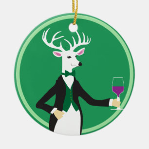Deer with Champagne Toast Ceramic Tree Decoration