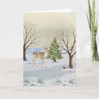 Deer with Christmas Tree Christmas Card