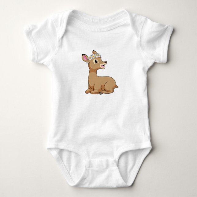 Deer with Daisy Flower Baby Bodysuit (Front)