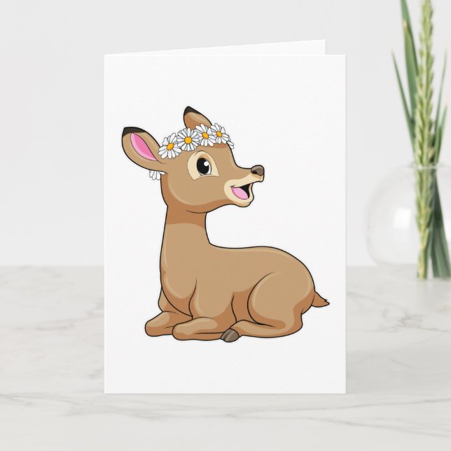 Deer with Daisy Flower Card (Front)