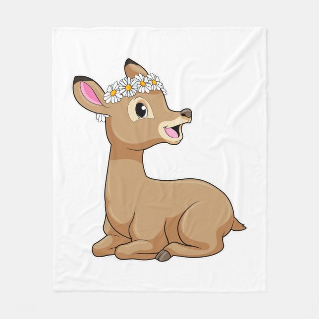 Deer with Daisy Flower Fleece Blanket (Front)