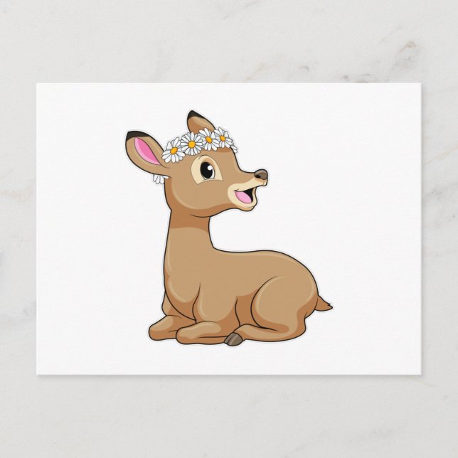Deer with Daisy Flower Postcard (Front)