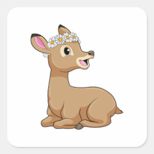Deer with Daisy Flower Square Sticker