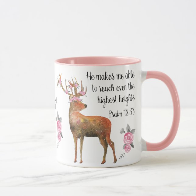 Deer with Flower Crown Psalm 18:33 Mug (Right)
