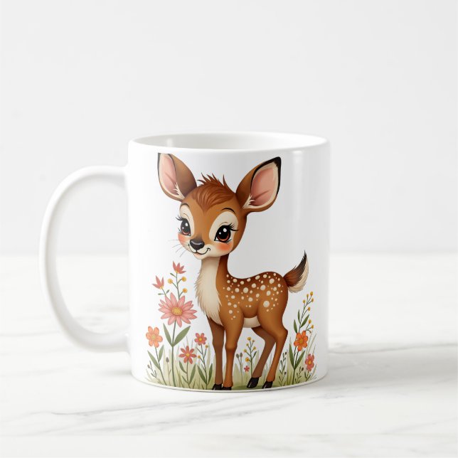 Deer with Flowers Coffee Mug (Left)
