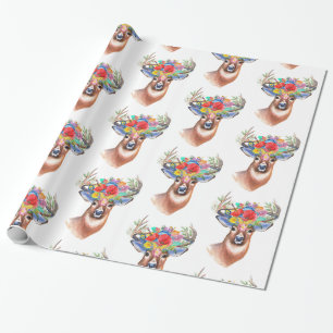 Deer With Flowers Wrapping Paper