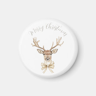 Deer with Gold Bow Christmas Magnet