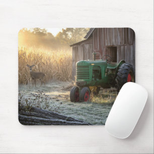 Deer with Green Vintage Tractor Mouse Mat
