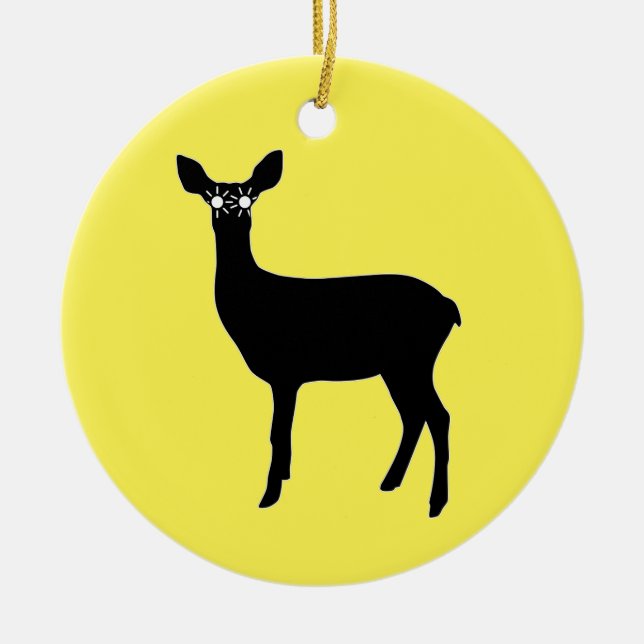 Deer With Headlights Ceramic Tree Decoration (Front)