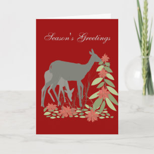 Deer with Poinsettia Tree Holiday Card