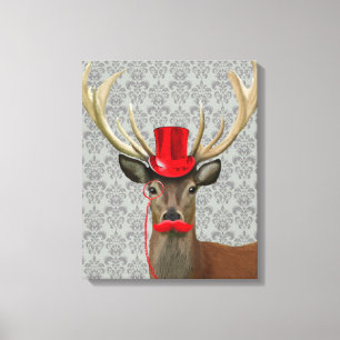 Deer With Red Hat and Moustache Canvas Print