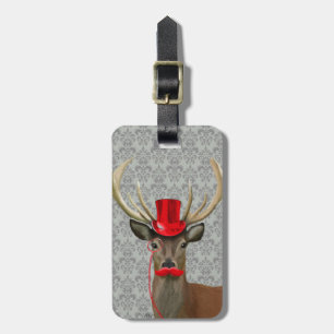 Deer With Red Hat and Moustache Luggage Tag
